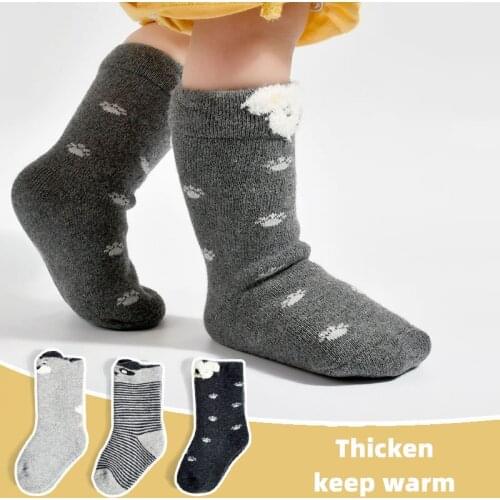 3 Pairs/lot Childrens Socks Striped Cartoon Winter Boy Terry Thicken Keep Warm Newborn Baby Socks Cotton Infant Socks For Girls