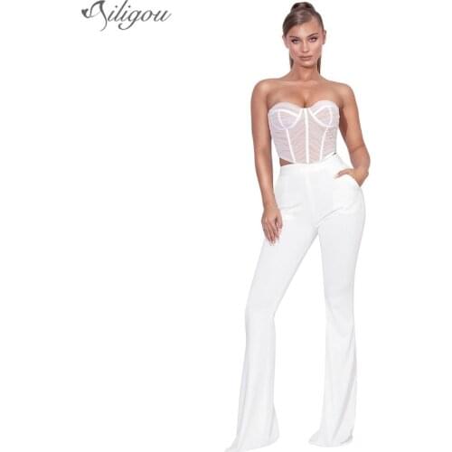 Ailigou Free Shipping Bandage Set 2 Pieces Strapless Short Corset And Long Flared Pants Sexy Celebrity Party Sheath Vestidos