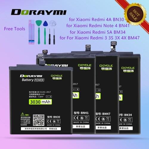 DORAYMI Replacement Batteries for Xiaomi Redmi 3 3S 3X 4X 4A 5A Note 4 Note4 Cell Phone Bateria BM47 BN30 BN34 BN41 Battery