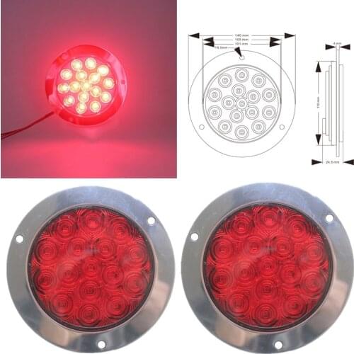 2PCS 12V 24V 16 LEDs Car Round Red Taillights Rear Fog Light Stop Brake Running Reverse Lamp For Truck Trailer Lorry