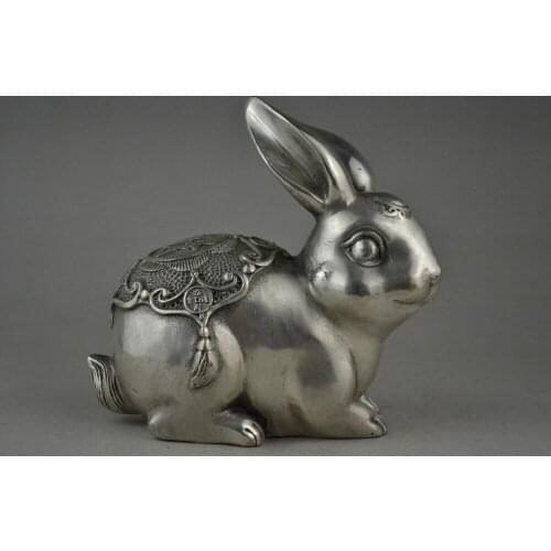 Decoration bronze factory outlets Tibet Silver collectible china noble handwork old tibet silver carve rabbit decor statue