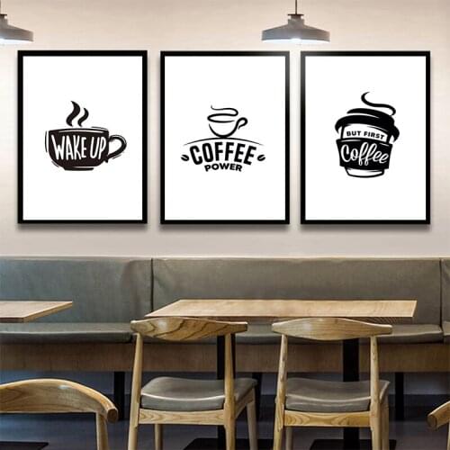 Black White Coffee Quotes Graphics Wall Art Poster Prints Picture Canvas Painting Minimalist Style Kitchen Office Decoretion