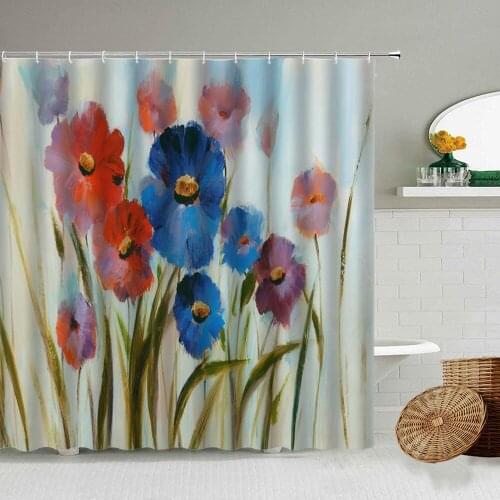 European And American Abstract Oil Painting Color Flower Shower Curtain Culture Art Bathroom Wall Decoration Waterproof Screen