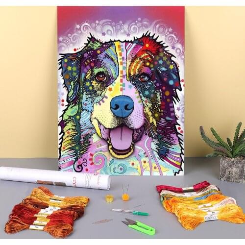 Animal Border Collie Printed Canvas 11CT Cross-Stitch Patterns DIY Embroidery DMC Threads Sewing Knitting Hobby Stamped