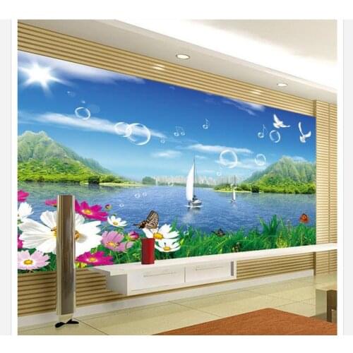 Customized 3d wallpaper 3d tv wallpaper murals Quietly elegant is the water landscape TV photo wall living room wallpaper