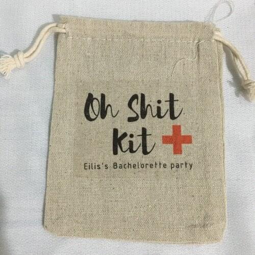 Custom Bachelorette Hangover Kit wedding survival Kit muslin favor gift bags Candy pouches bridal shower party gift bag