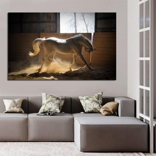 Canvas Painting White Horse Galloping Posters Living Room Dining Room Wall Art Decoration Painting Pictures Home Decor No Frame