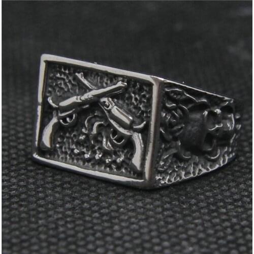 Drop Ship 7-13 Guns Ring 316L Stainless Steel New Mens Punk Style Skull Ring