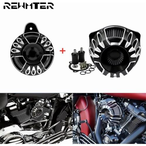 Motorcycle Horn Cover Kits Air Cleaner Gray Intake Filter Set For Harley Touring Street Glide Road Glide 2008-2016 Softail 16-17