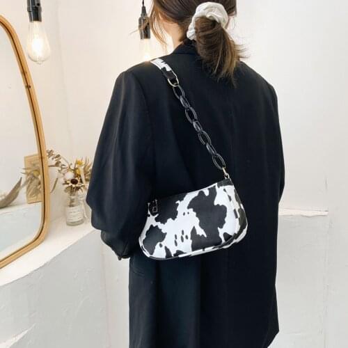 Fashion Women Cow Pattern Zipper Phone Bag Hand Bag Shoulder Bag Armpit Bags Vintage Classic Ladies Print Personality Bags#p30