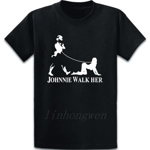 Johnnie Walk Her Walker Mens Funny Whisky Parody T Shirt Basic Solid Cotton Spring Design Round Collar Outfit Casual Shirt