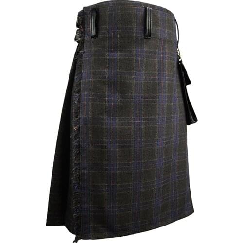 Men Skirts Belt Lattice Plait Skirts Bilateral Pocket Chain Skirts Brown Gothic Punk Scottish Kilt Costume Double Pockets