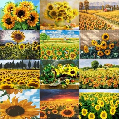 RUOPOTY Sunflower Oil Painting By Numbers Room Wall Art Pictures By Number Flower For Adults Children Home Decor Art Gift DIY