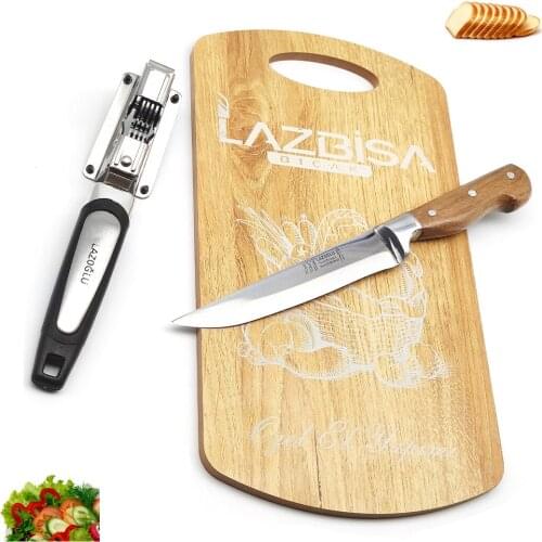 Set of 2 Kitchen Knives Sharpener Cutting Board Meat Bread Vegetable Fruit Knife