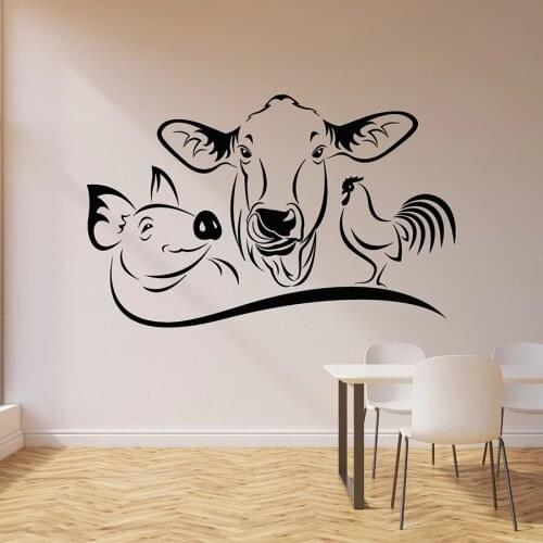 Rooster Farm Animal Cow Pig Wall Decal Restaurant Kitchen Dining Room House Decoration Vinyl Window Sticker Mural Art Detachable