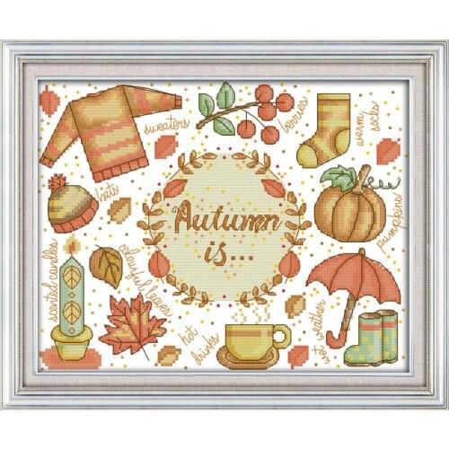 Joy Sunday Autumn Impression Handmade DMC 11&14CT Embroidery Kit Cross Stitch DIY Needlework Set Christmas Decorations For Home