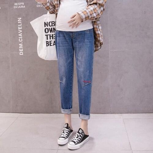 2020 NEW Denim Maternity Straight Jeans Autumn Fashion High Waist Belly Pants for Pregnant Women Pregnancy