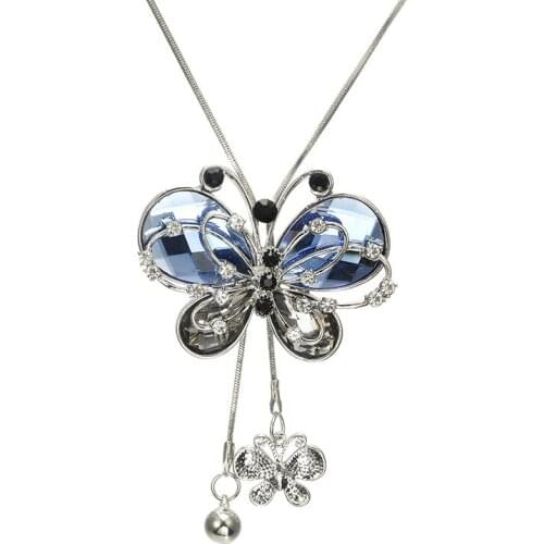New Arrival Hot Womens Butterfly Pendant Tassels Rhinestone Long Sweater Chain Necklace Jewelry Fashion Leader' Choice
