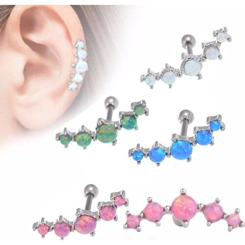 Wholesale 1 Pc Vintage Opal Earring Piercing Ring 5 Shinning Opal Stone Ear Plug Tunnel Opal Ear Bone Nail New Year Gift