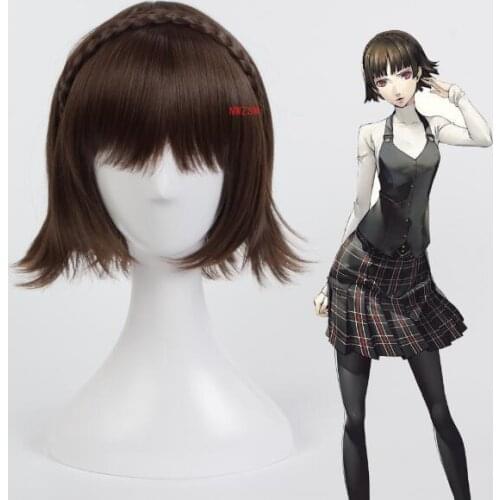 Persona 5 Makoto Niijima Wigs Mixed Brown Hair Cosplay Wig With Braid + Wig Cap