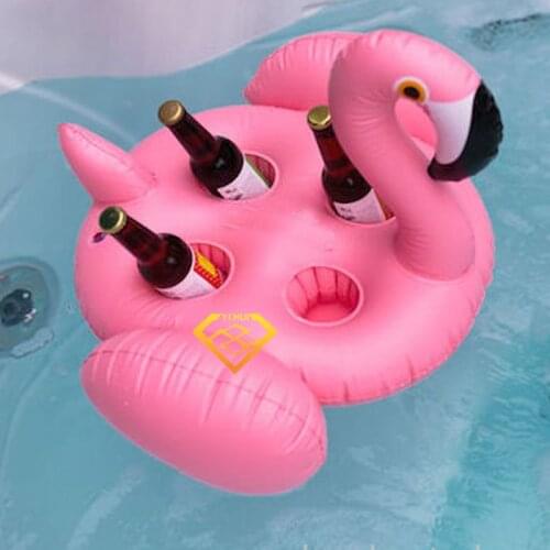 70*60cm 4 Hole Inflatable Pink Flamingo Cup Holder Pool Float Coasters Cola Beverage For Adults Children Beach Water Toy Piscina