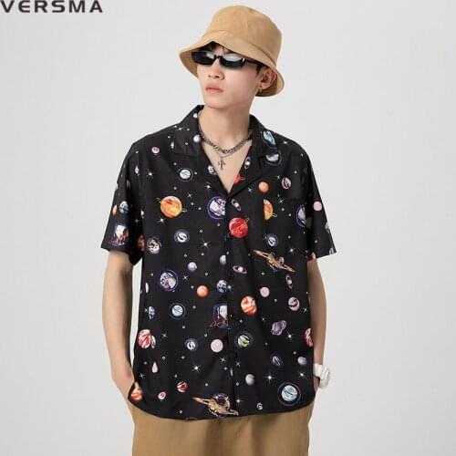 VERSMA Summer Korean Style Casual Vintage Printed Shirt Men Women Blouse Spain Loose Tropical Mens Hawaiian Shirts Dropshipping