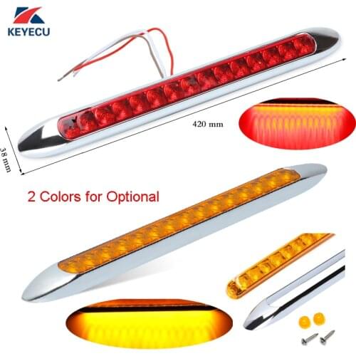 KEYECU 17" 15LED Truck Trailer Stop Tail Turn Brake Light Bar Sealed with Chrome Bezel Red Amber for Optional