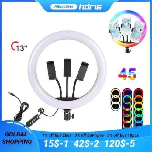 HDRIG LED Ring Light 13-Inch RGB LED Ring Light With Three Phone Clips Suitable For a Variety Of Scenarios