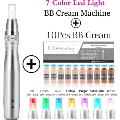 Home Use 7 Color LED Light BB Cream Glow Dr pen Nano Microneedles MTS Treatment Device for Face Whitening Remove Acne Wrinkle