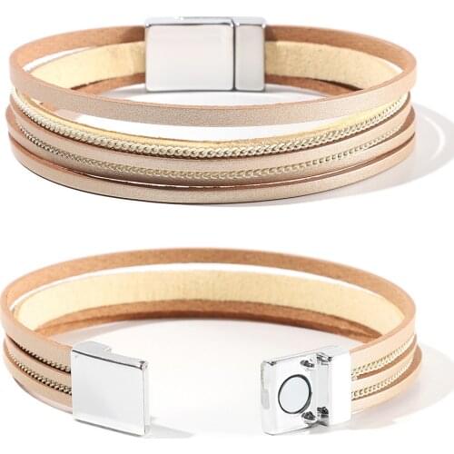 WYBU Casual Khaki Charm Leather Wrap Bracelet in Multilayer Strands Leahter Cuff Bracelets for Women Girl Friend Mother Wife