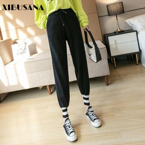 XIBUSANA Women Elastic Waist Solid Loose Drawstring Trousers Female Knitted Harem Pants Autumn Winter new Sport WomenS Pants