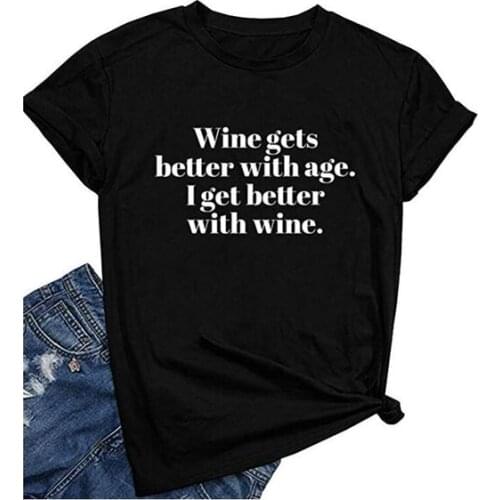 Women Wine Gets Better Graphic Cute T Shirt Funny Wine Sayings Shirt Wine Gifts Graphic Tee Women Cool Tee Tops Drinking Shirts