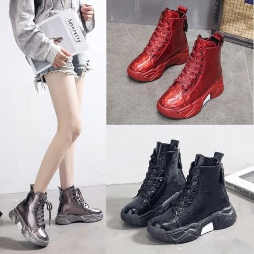 OLOMM 2019 ladies ankle boots patent leather high-top sneakers platform shoes high-top sneakers with zipper shoes ladies AB-50