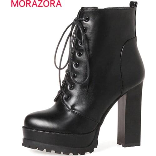 MORAZORA Fashion shoes woman platform boots spring autumn ankle boots for women top quality high heels shoes big size 34-43