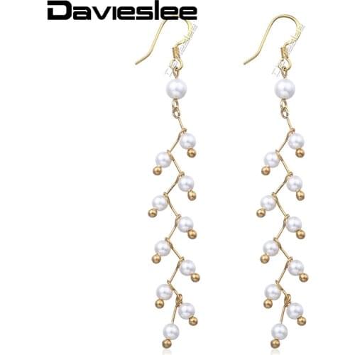 Davieslee Womens Unique Drop Earrings Molecule Shaped Simulated Pearl Dangling Earrings For Woman Jewelry Dropshipping LDE32