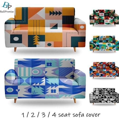 1/2/3/4-seater Square Geometric patterns Sofa Cover Elastic Couch Slipcovers Customize Decor Sofa Set For Living Room Bedroom