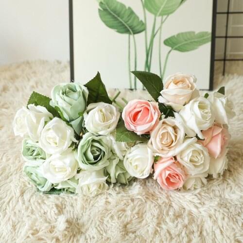 1 Bouquet 6 Heads Artificial Rose Flowers Roses Bridal Silk Floral for DIY Home Garden Wedding Decoration