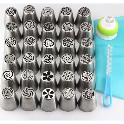 Mujiang 30Pcs Stainless Steel Russian Tulip Cream Icing Piping Nozzles Rose Pastry Tips Fondant Cake Decorating Baking Tools