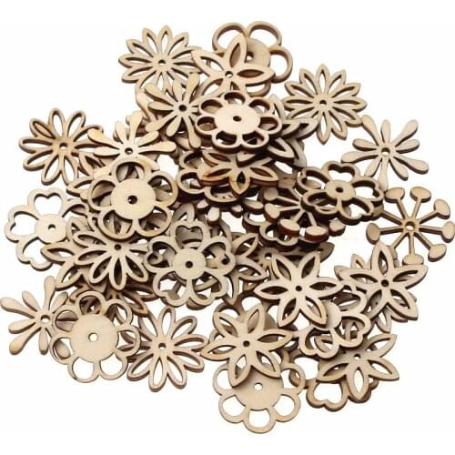 50pcs Natual Wooden Flower Pattern Scrapbooking Painting Craft Handmade Accessory Sewing Home Decoration DIY 28-30mm
