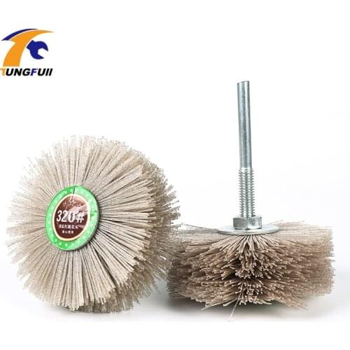 85*35*6mm Drill Abrasive Wire Grinding Wheel Nylon Bristle Polishing Brush for Wood Furniture Mahogany Finish 2pcs