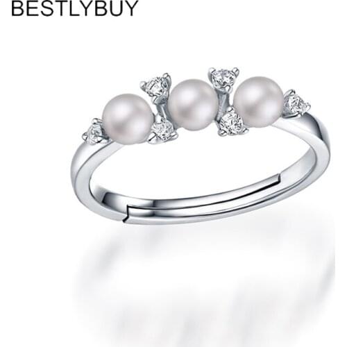 BESTLYBUY Pearl Rings Jewlery 4*4.5mm Natural Freshwater Pearl Trendy Rings Wedding Bands Party Birthday Gift For Girl Women