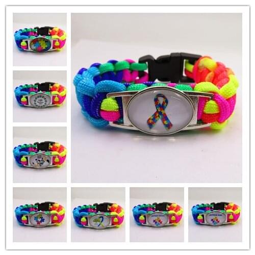 Infinity Love Puzzle Piece Autism Awareness Bracelets Hope Colorful Survival Paracord Bracelets Women And Men Jewelry