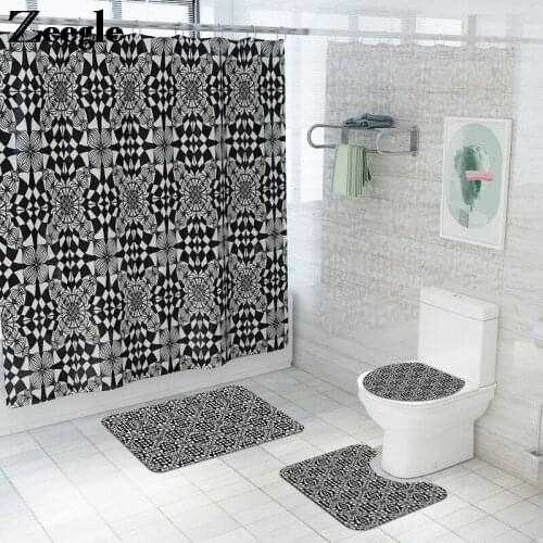 Home Decor Bath Mat and Shower Curtain Set Bathroom Carpet Rugs Toilet Seat Cover Mat Bathroom Anti-slip Foot Mat