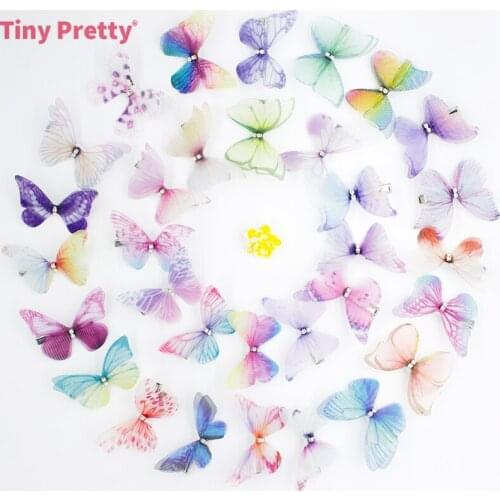 4PCS Handmade 2-layer Organza Butterfly Hair Clips Single Prong Alligator Hair Clips w/ Chiffon Butterfly for Brial Hair Jewelry