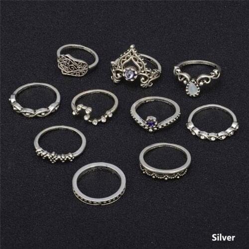 Geometric Purple Diamond Gem Hollow Joint Ring 10 Pcs/Set