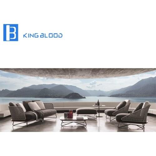 Italian modern style rope teak wooden steel frame sofa set furniture