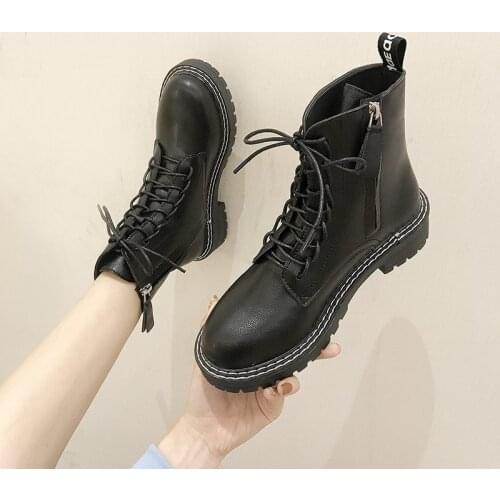 Nice Women Boots Lace Up Platform Motorcyle Boots Zip booties Sewing Ankle Boots Female zapatillas mujer