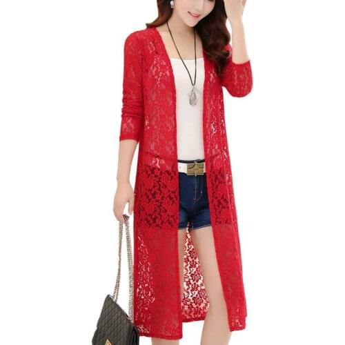 Lace sunscreen clothing female length summer Korean long sleeve shawl Hollow Thin Crochet jacket cardigan beach outside coat