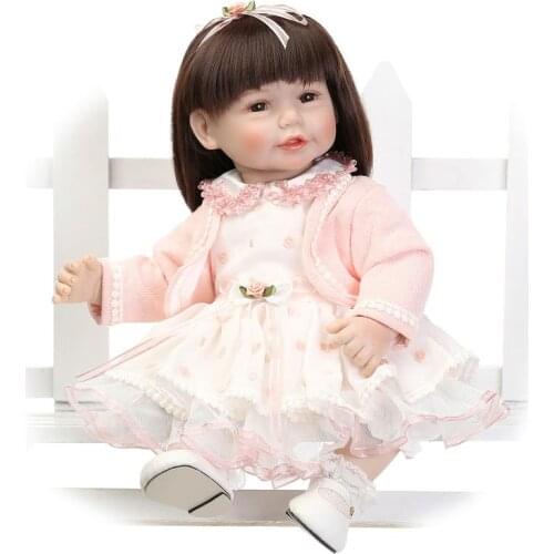 20 Inch Lovely Reborn Baby Girl Dolls with Short Curly Hair Silicone Limbs and Cloth Body Juguetes Brinquedos