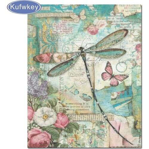 Diy square Diamond painting Cross stitch dragonfly full round Diamond mosaic insect flowers 5D Diamond embroidery blossoms